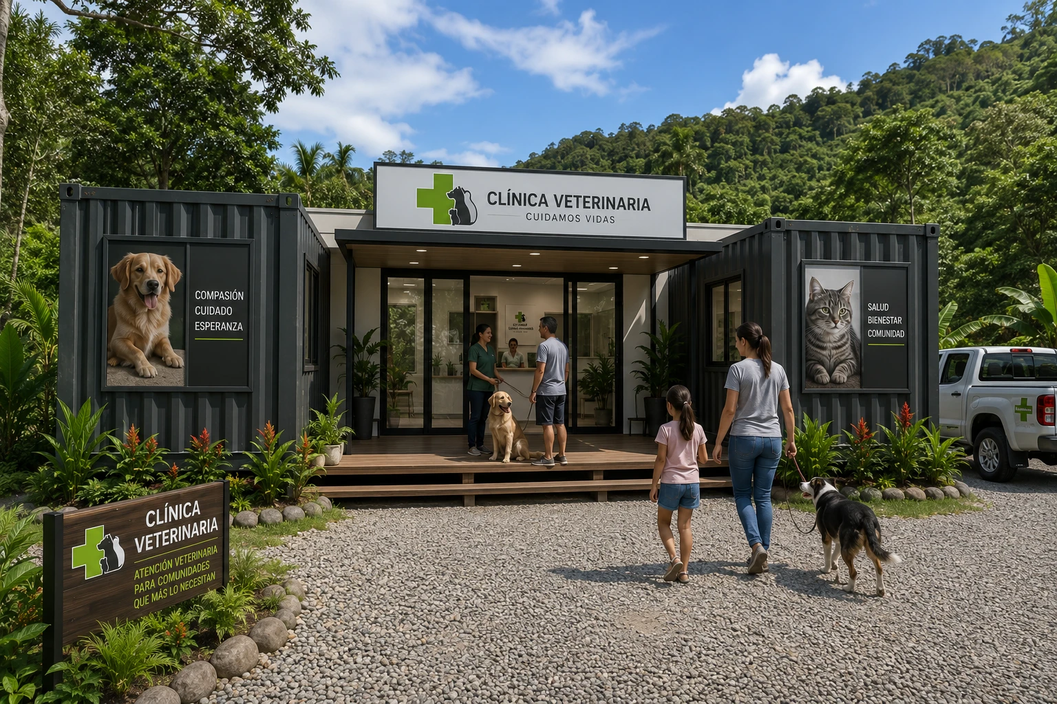 Concepto arquitectónico de una clínica veterinaria modular