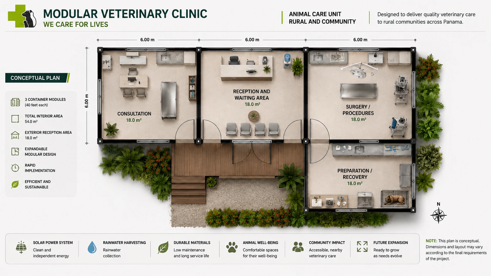 Conceptual floor plan of the modular veterinary clinic