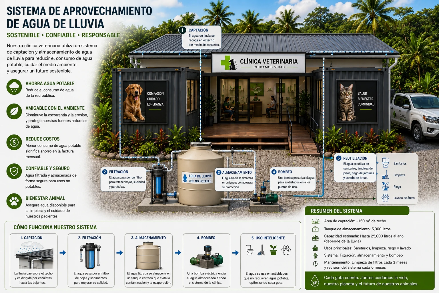 Sistema conceptual de aprovechamiento de agua de lluvia