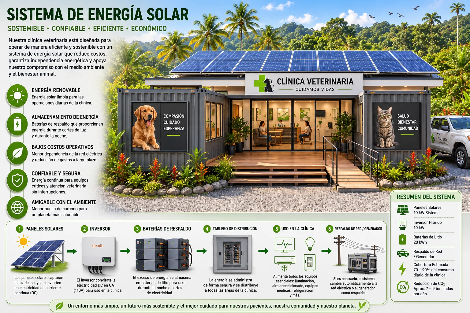Sistema conceptual de energía solar para la clínica