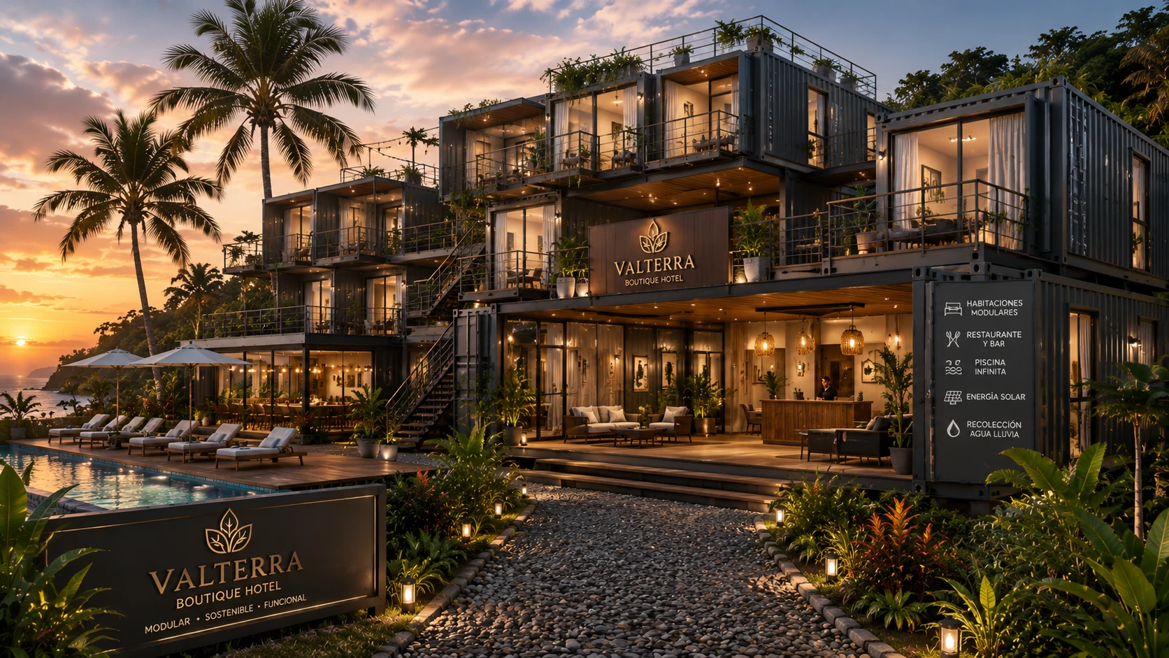 Concepto de hotel boutique modular en la costa tropical