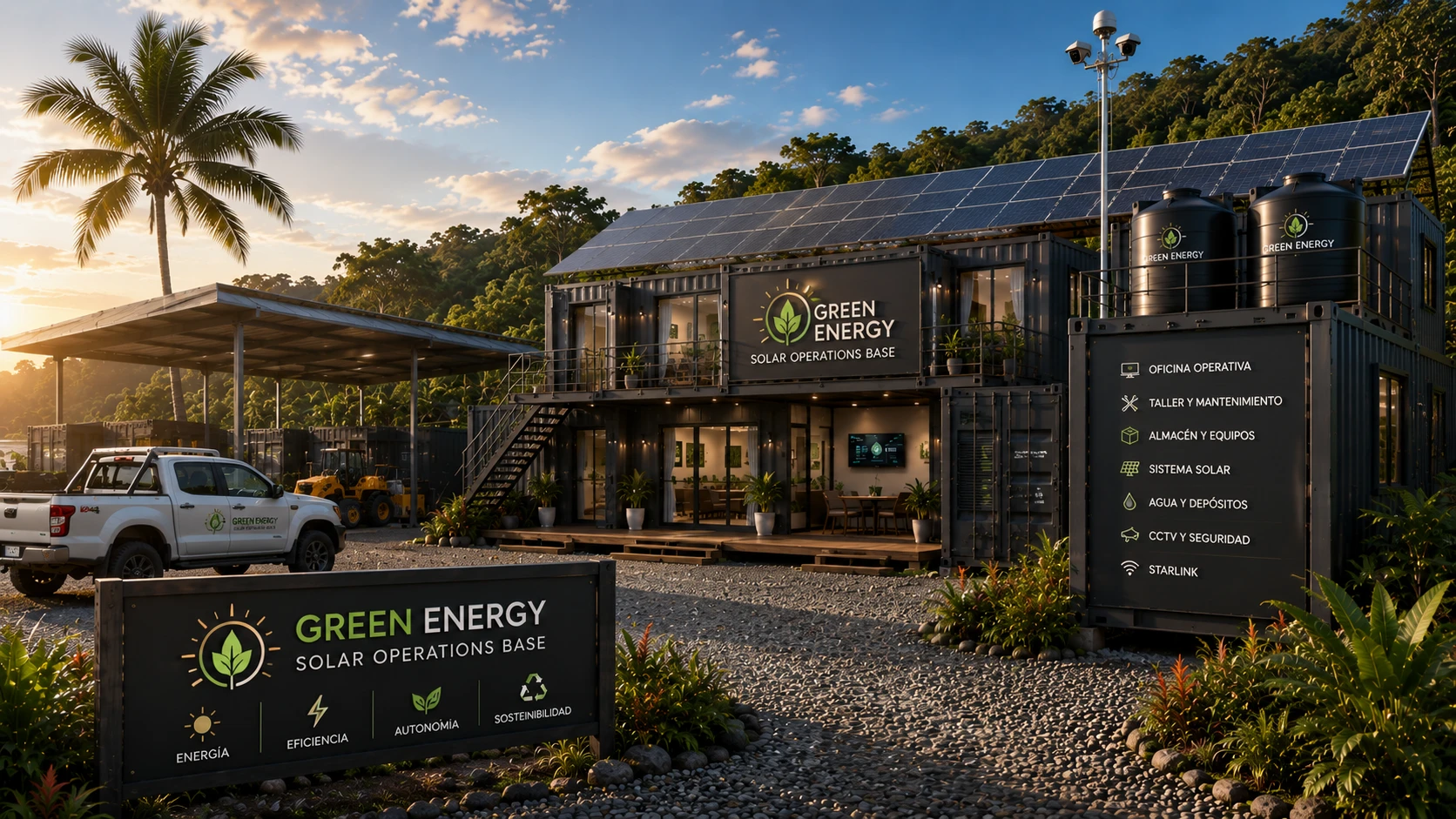 Concepto de una base de operaciones alimentada por energía solar